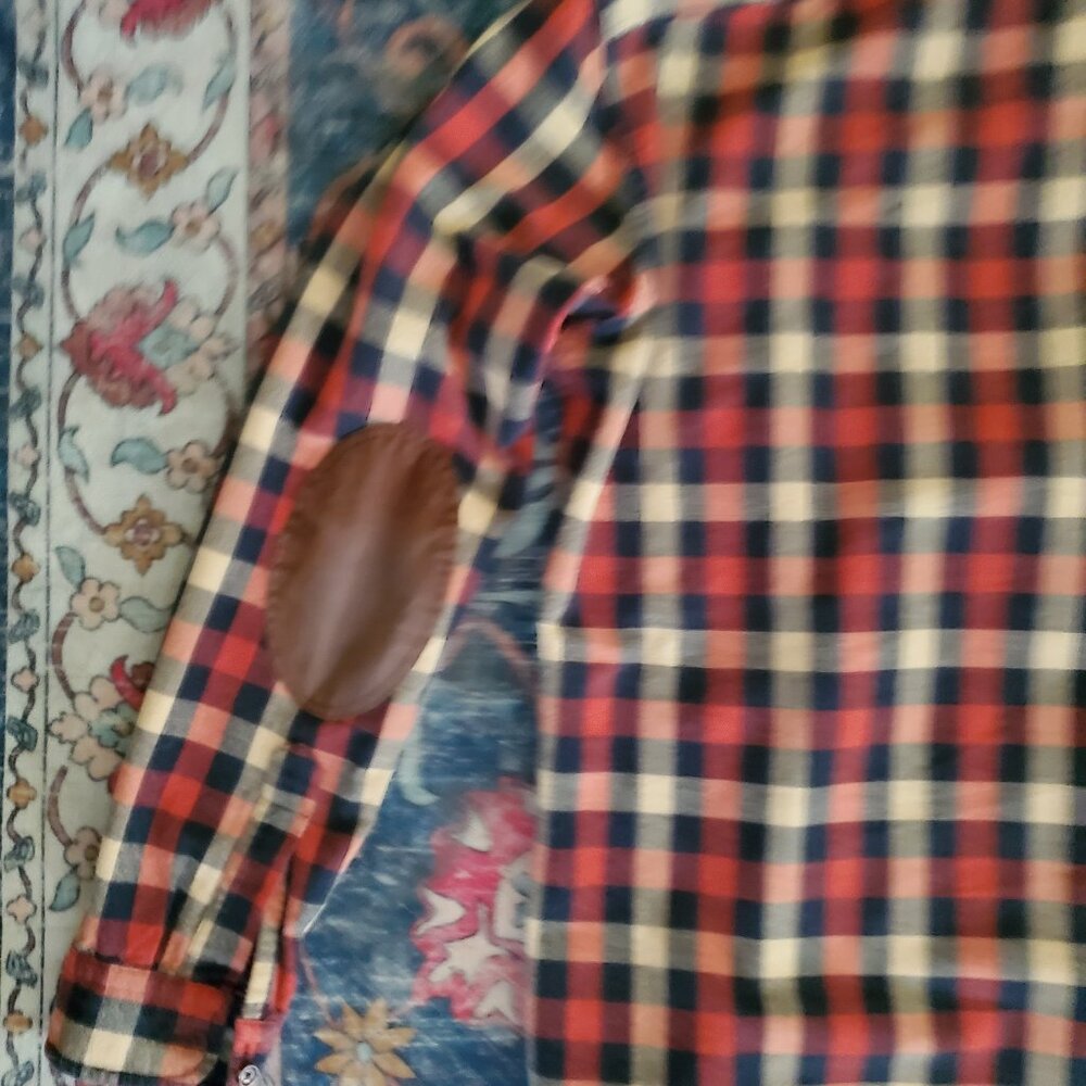 J Crew Mercantile Checkered Flannel W/ Elbow Patches - Picture 6 of 10